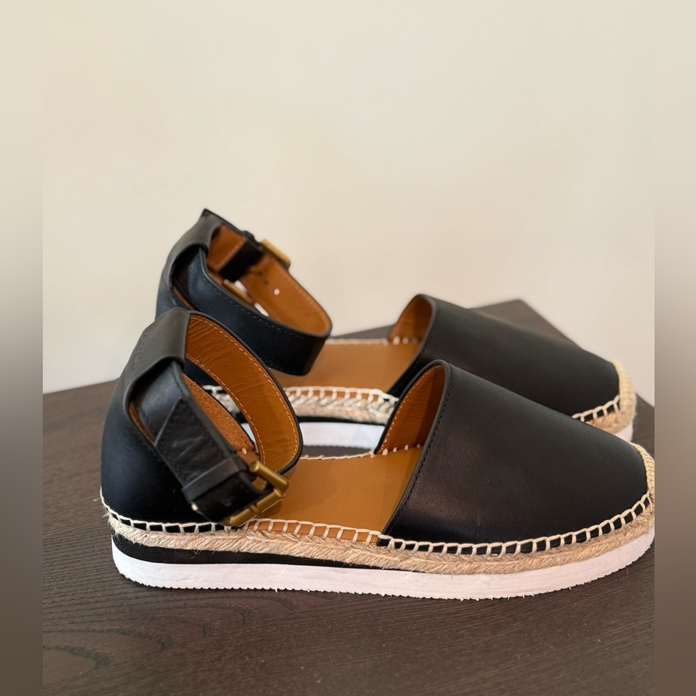 See by Chloé Glyn Black Leather Espadrille Sandals (Size 37)